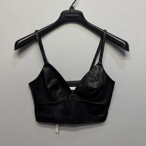 NWT Susana Monaco Black Faux Leather Bralette Crop Top Tank Size Large D070 -9